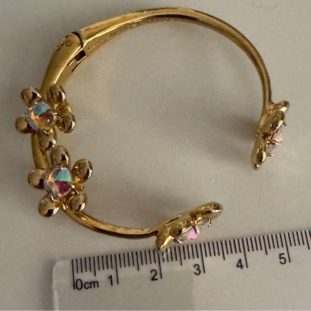 KATE SPADE | gold hinge bracelet + matching earrings petals iridescent stones